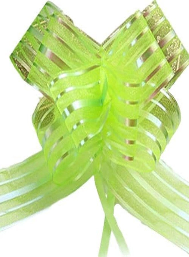 3A Featuretail Big Organza Pull Bow Flower Ribbon 2InchX35 Inch Long Tulle Tails for Gift Wrap, Wedding &Christmas Gift. 6Inchx6Inch Ready Size (Green Golden, Set of 10) - Image 1