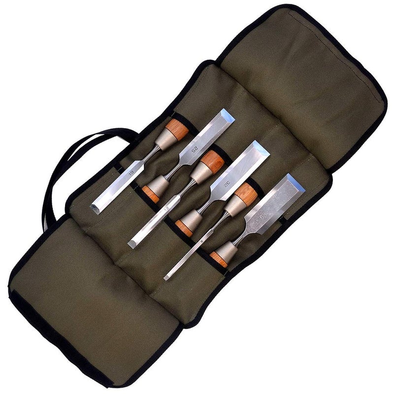 KAKURI Japanese Wood Chisel Set 6 Pcs, Japanese & Western Mixed Style, Made in JAPAN, Professional Heavy Duty Chisels NOMI with Carrying Case for Woodworking, Red Oak Wood Handle - Image 2