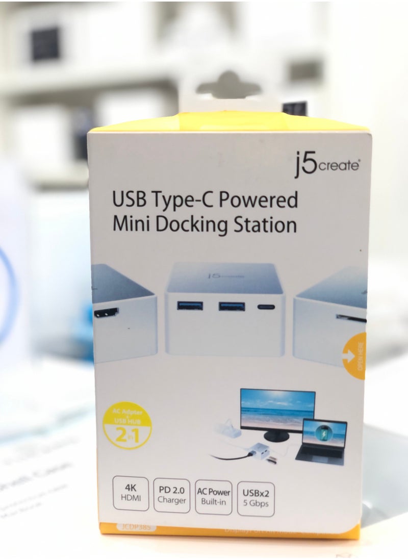 j5create JCDP385 USB-C Powered Mini Docking Station – 5Gbps Speed, 2TB Support  - Image 1