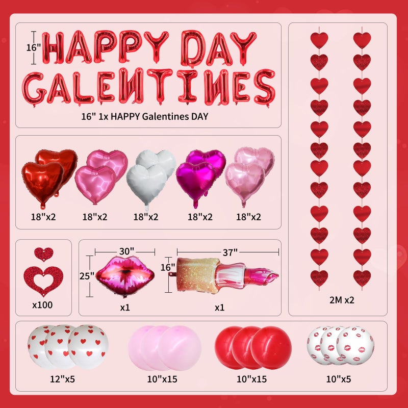 Zeptrix Happy Galentines Day Balloons Decorations 172Pcs Galentines Balloons Set Include Happy Galentineâ€™s Day,Lip,Heart Shape,Lipstick Shape Foil Balloon and Latex Balloon for Galentine Days Party Decor - Image 2