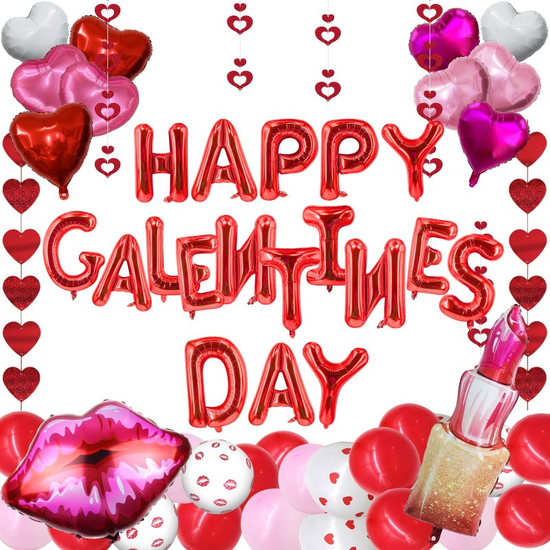 Zeptrix Happy Galentines Day Balloons Decorations 172Pcs Galentines Balloons Set Include Happy Galentineâ€™s Day,Lip,Heart Shape,Lipstick Shape Foil Balloon and Latex Balloon for Galentine Days Party Decor - Image 1