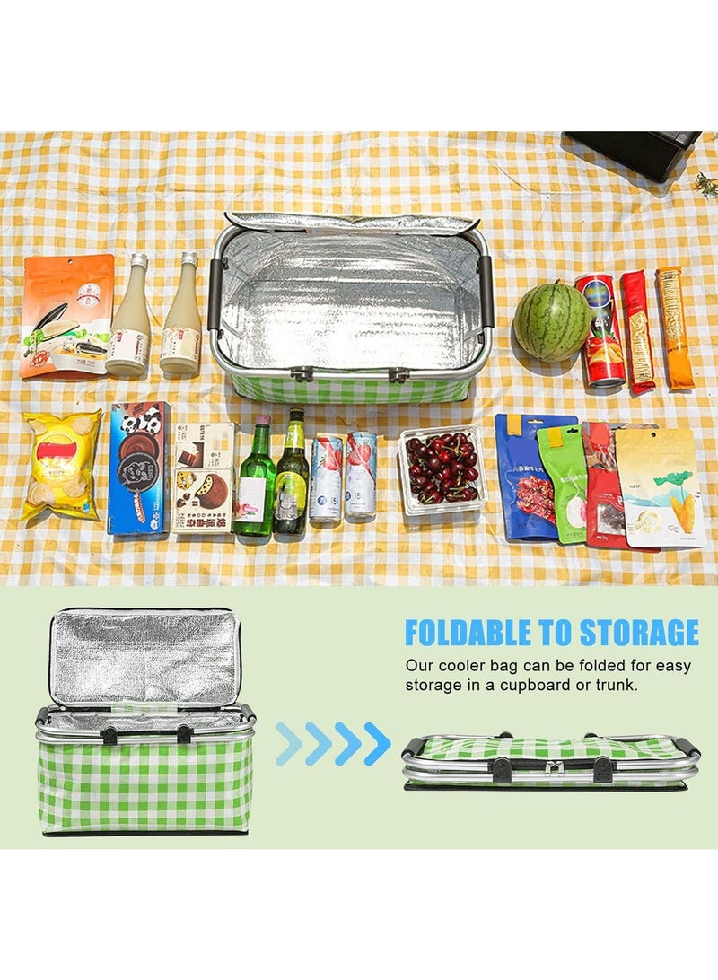 Bluejw Picnic Basket 20L Portable Collapsible Cooler Bag Grocery Bag Shopping Basket With Aluminium Handles For Shopping, Travel, Camping  - Image 5
