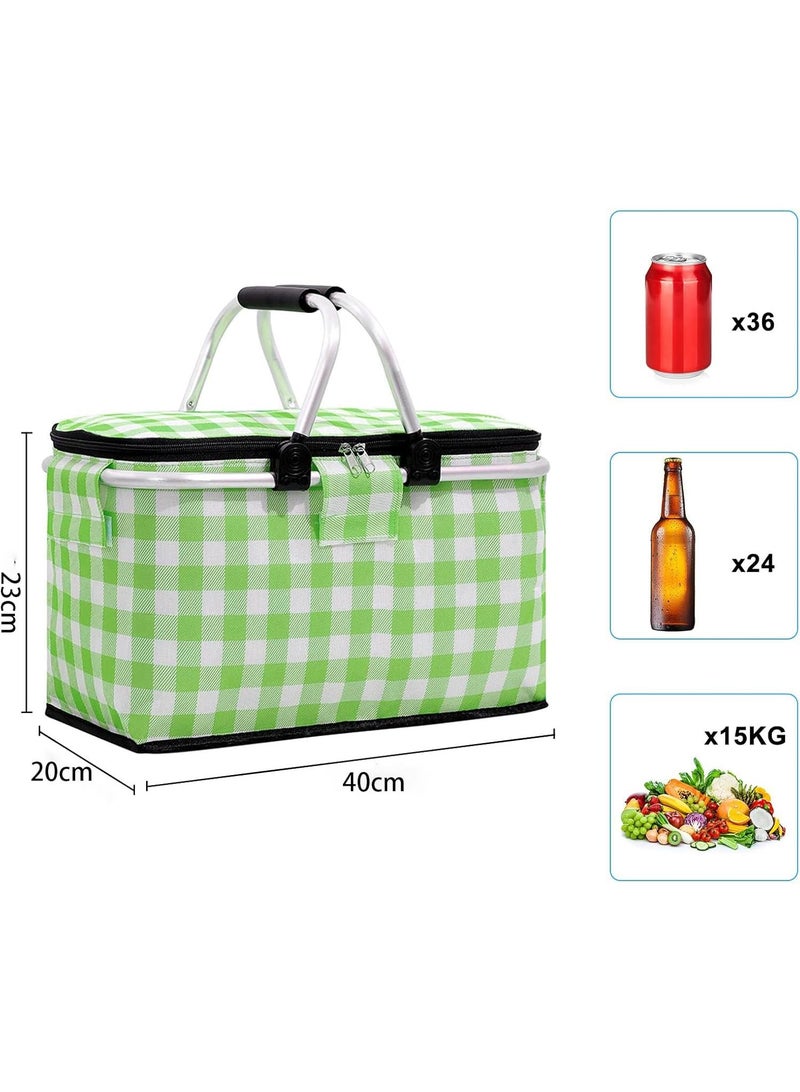 Bluejw Picnic Basket 20L Portable Collapsible Cooler Bag Grocery Bag Shopping Basket With Aluminium Handles For Shopping, Travel, Camping  - Image 3
