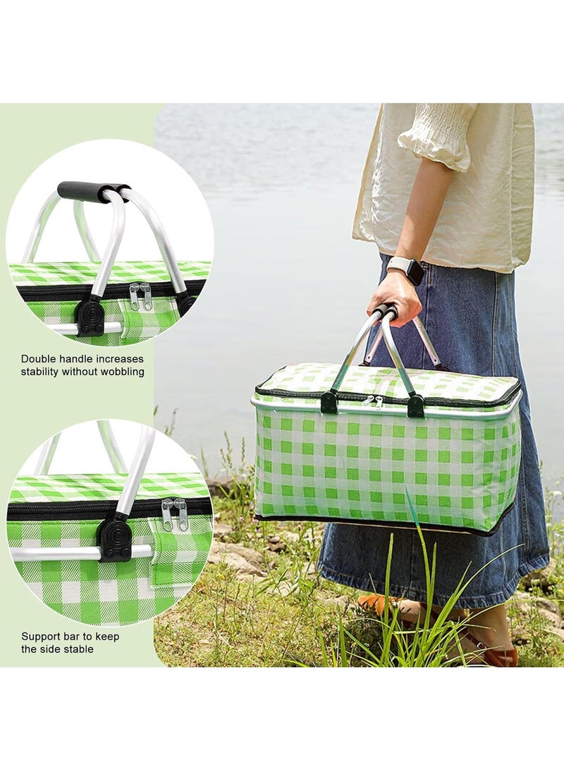 Bluejw Picnic Basket 20L Portable Collapsible Cooler Bag Grocery Bag Shopping Basket With Aluminium Handles For Shopping, Travel, Camping  - Image 4
