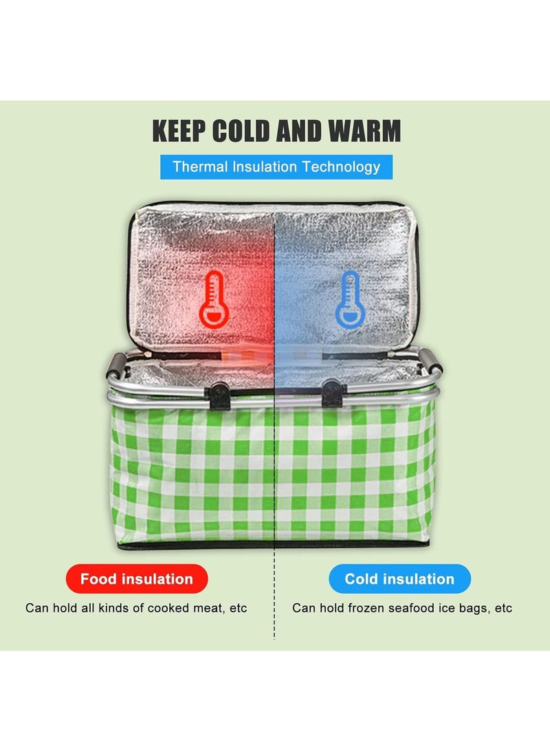 Bluejw Picnic Basket 20L Portable Collapsible Cooler Bag Grocery Bag Shopping Basket With Aluminium Handles For Shopping, Travel, Camping  - Image 2