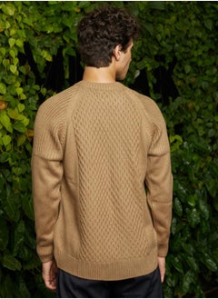 Campus Sutra Men's Camel Beige Hive-Knit Pullover Sweater  - Image 5