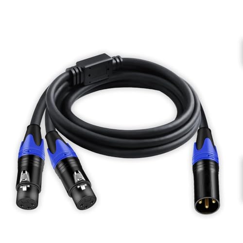 KEBILSHOP 1 Male to 2 Female XLR Y Splitter Micrphone Cable5ft | 3pin XLR Male to Dual XLR Female Y-Splitter | Mic to L & R Audio Track - Image 1