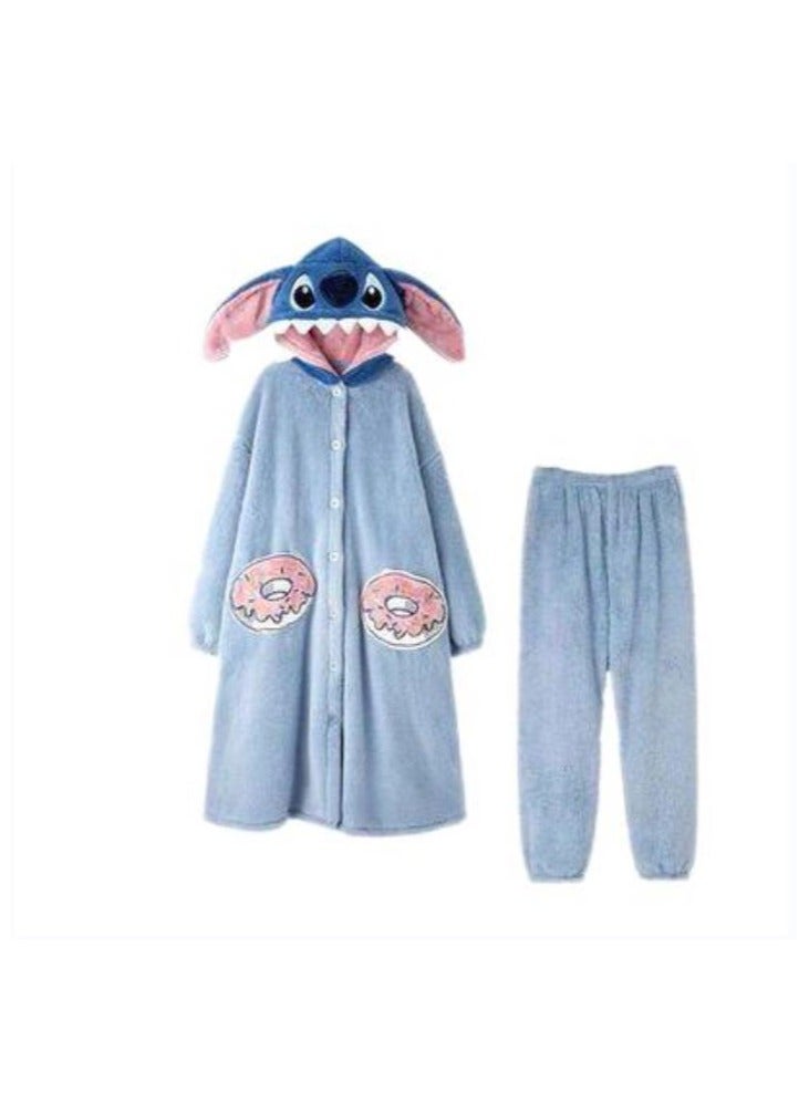 KUYING Coral velvet pajamas, long autumn and winter cartoon pajamas, home clothing  - Image 1