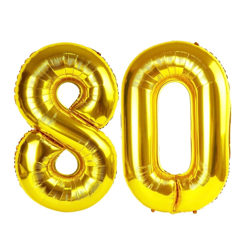 IWERP Gold Number 80 Balloon 40 inch, 80 Number Balloons, 80th Gold Birthday Decorations, 80 Year Old Women Men Golden Party Supplies - Image 1