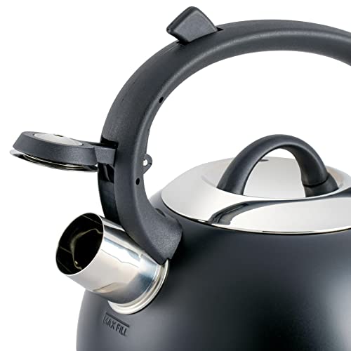Mr. Coffee Flintshire Stainless Steel Whistling Tea Kettle W/Nylon Handle, 1.75-Quart, Matte Black - Image 2