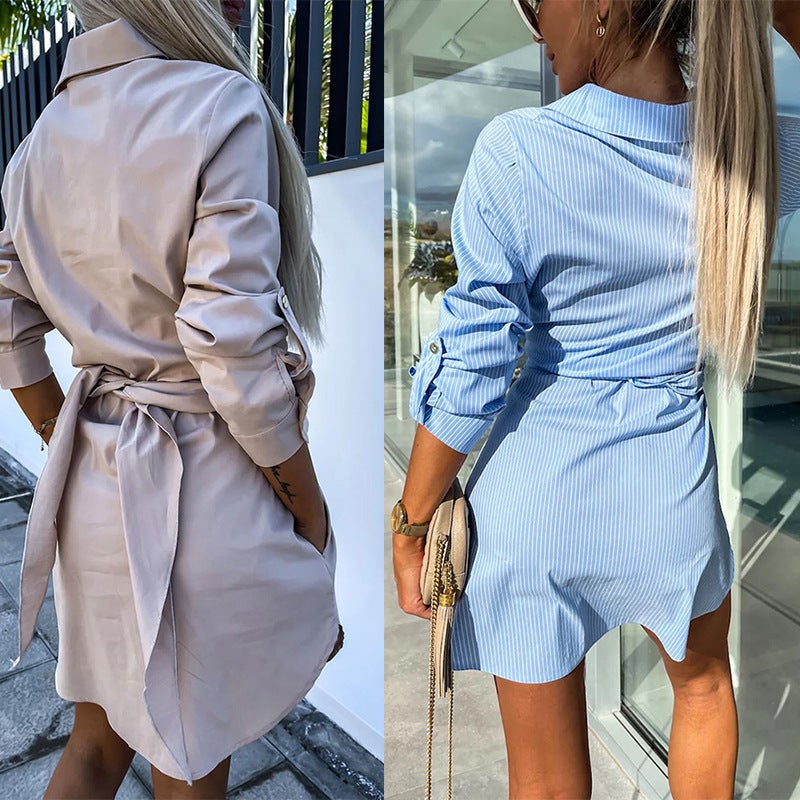 2023 New Lace-Up Cardigan Multi-Color Roll-Up Sleeve Dress Shirt White - Image 5