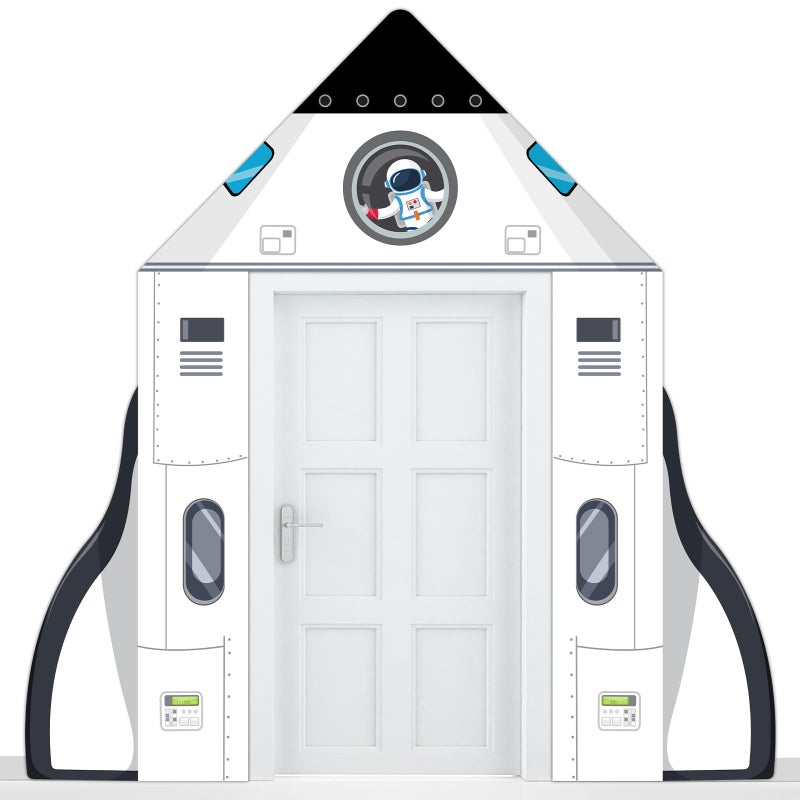 CHUNNIN 3pcs Space Rocket Theme Door Banner Outer Space Party Decoration White Rocket Shape Backdrop for Classroom Astronaut Planet Birthday Porch Sign for Galaxy Solar System Kids Birthday Supplies - Image 1