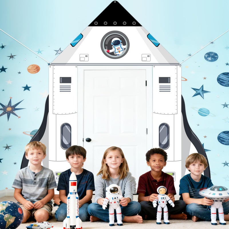 CHUNNIN 3pcs Space Rocket Theme Door Banner Outer Space Party Decoration White Rocket Shape Backdrop for Classroom Astronaut Planet Birthday Porch Sign for Galaxy Solar System Kids Birthday Supplies - Image 4
