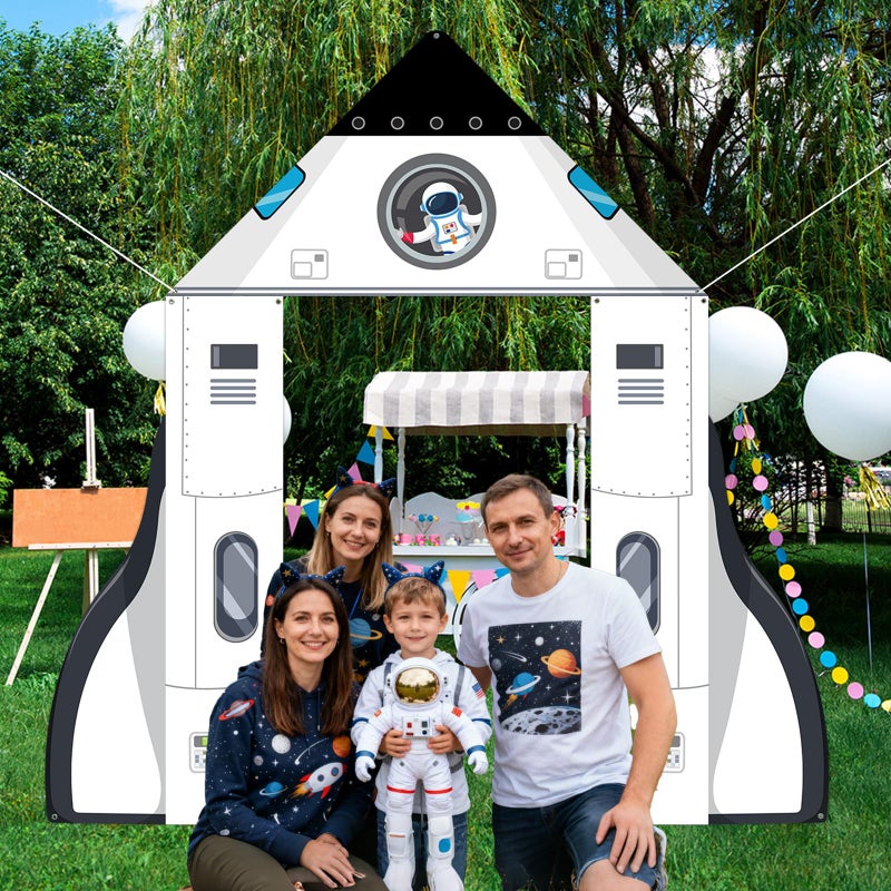 CHUNNIN 3pcs Space Rocket Theme Door Banner Outer Space Party Decoration White Rocket Shape Backdrop for Classroom Astronaut Planet Birthday Porch Sign for Galaxy Solar System Kids Birthday Supplies - Image 5