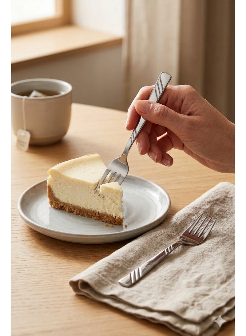 Stainless Steel Dessert Forks Set Of 6, 17 Cm Length, Mirror Polish Small Forks With Engraved Handle, Rust Resistant Cutlery For Home Kitchen And Restaurant Use (Dessert Fork) - Image 3