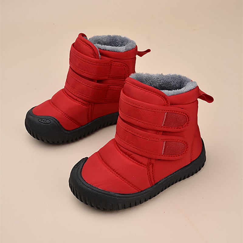Winter Magic-Tape Plush Kids Snow Boots Casual Warm Cotton Shoes Red