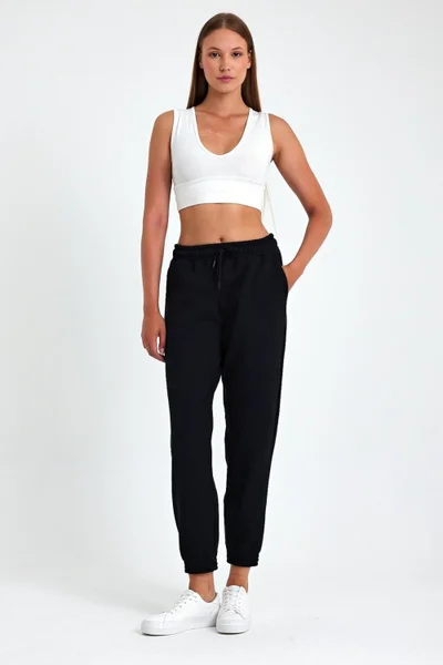 mmetalic Women's Black Cotton Thick Leg Elastic High Waist Casual Jogger Sweatpants