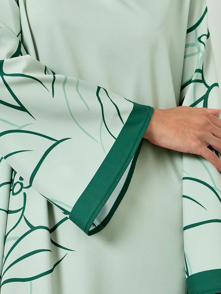 Styli Amirah Green Floral Print A-Line Jalabiya,Green,S - Image 4