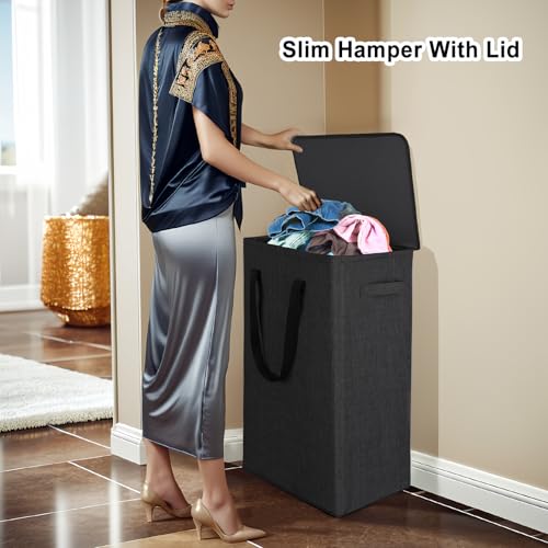 Odonata 75L Slim Laundry Hamper with Lid,Large Foldable Laundry Basket with Removable Bag and Handles Tall Collapsible Dirty Clothes Basket Great for Bedroom, Bathroom, Dorm, College,RV.(Black, 75L) - Image 5
