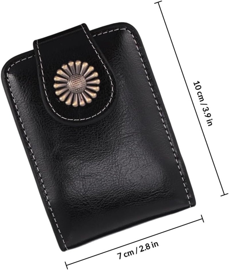 Pu Leather Lipstick Case with Mirror Portable Compact Lipstick Holder Purse for Travel for Women and Daily Touch-up Black - Image 1