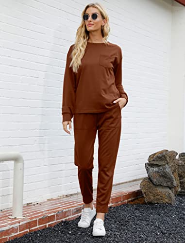Bofell Two Piece Sets for Women Going Out Fall Outfits 2024 Fashion Lounge Sets 2 Piece Sweatsuits Coffee S - Image 2