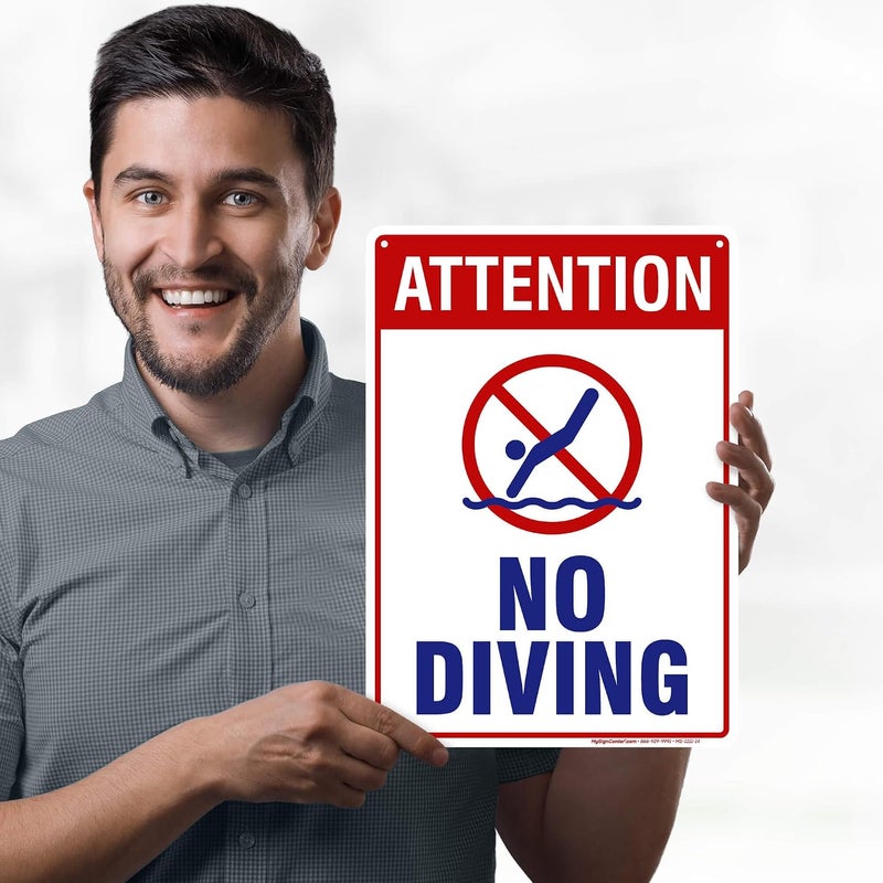 ARS Attention No Diving Sign, 10x14 Inches, 55 mil thick HDPE (high density polyethylene), Made in UAE - Image 2
