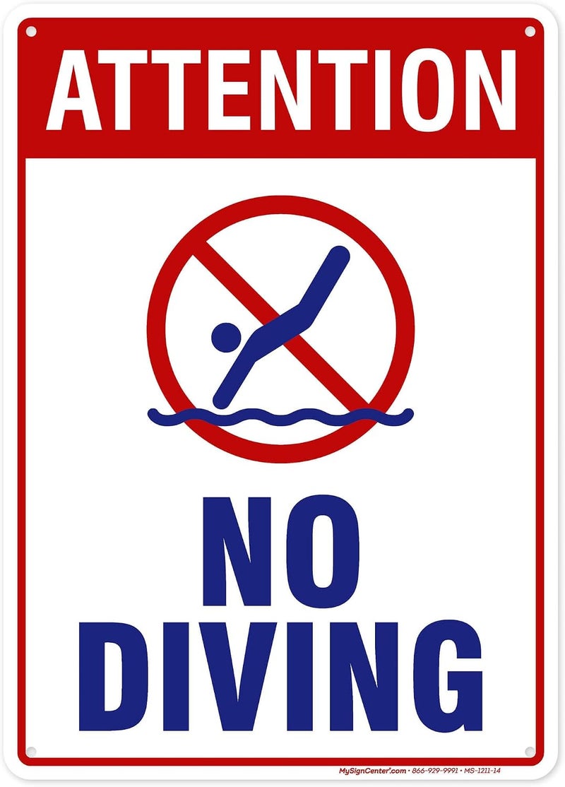 ARS Attention No Diving Sign, 10x14 Inches, 55 mil thick HDPE (high density polyethylene), Made in UAE - Image 1
