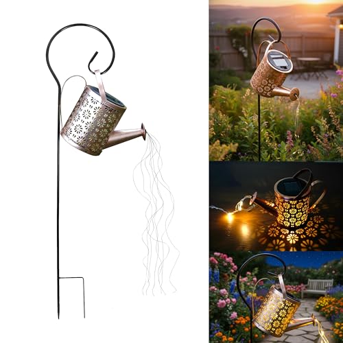 Homehop Solar Light Outdoor Garden Decor Watering Can Hanging Waterproof LED Decorative Kettle Shower String Lamp for Table Yard Pathway Gardening Gifts Iron Warm White - Image 1