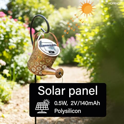 Homehop Solar Light Outdoor Garden Decor Watering Can Hanging Waterproof LED Decorative Kettle Shower String Lamp for Table Yard Pathway Gardening Gifts Iron Warm White - Image 3