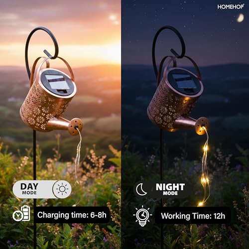 Homehop Solar Light Outdoor Garden Decor Watering Can Hanging Waterproof LED Decorative Kettle Shower String Lamp for Table Yard Pathway Gardening Gifts Iron Warm White - Image 5