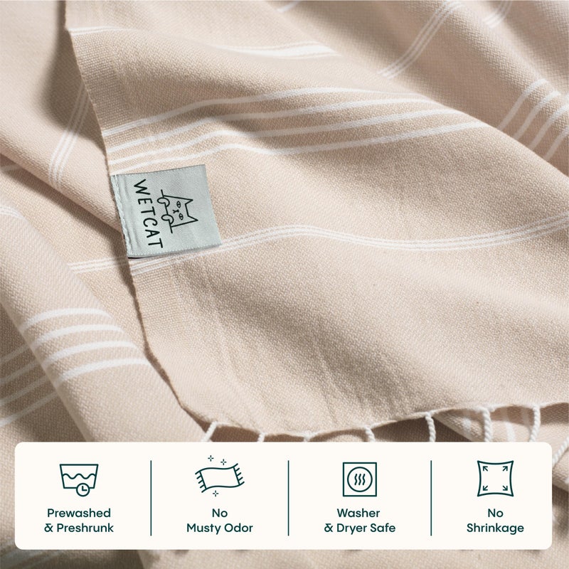 WETCAT Turkish Beach Towel Oversized (38"x71") 100% Turkish Cotton, Made in Turkey - Sand Free, Extra Large, Ultra Soft, Quick Drying, Compact & Lightweight for Travel - Beige - Image 5