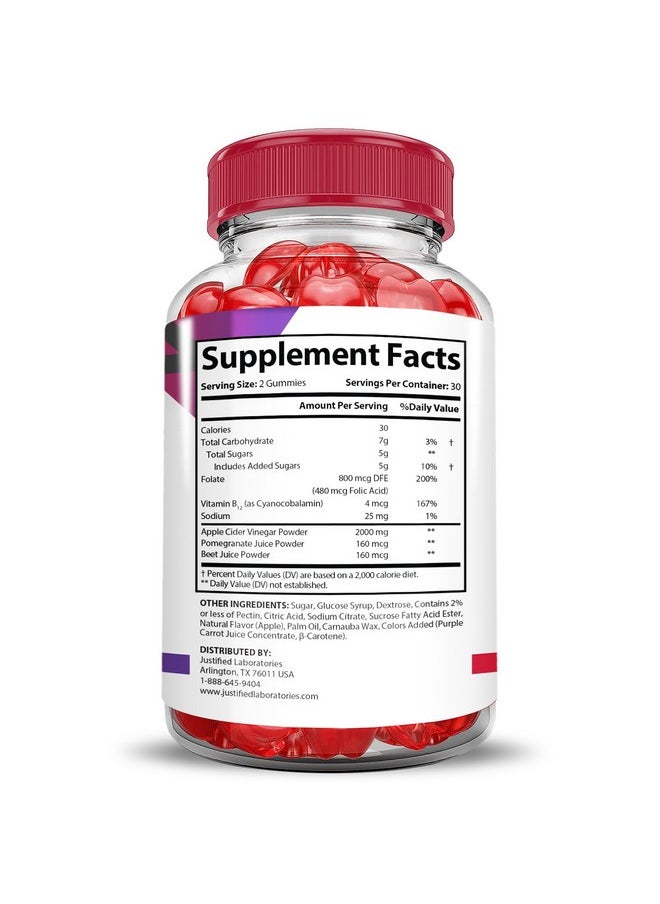 Justified Laboratories - Premier Keto ACV Gummies Extreme 2000MG Premier Keto Gummies Apple Cider Vinegar Formulated with Pomegranate Beet Juice Powder B12 Vegan Non GMO 60 Gummys - Image 1