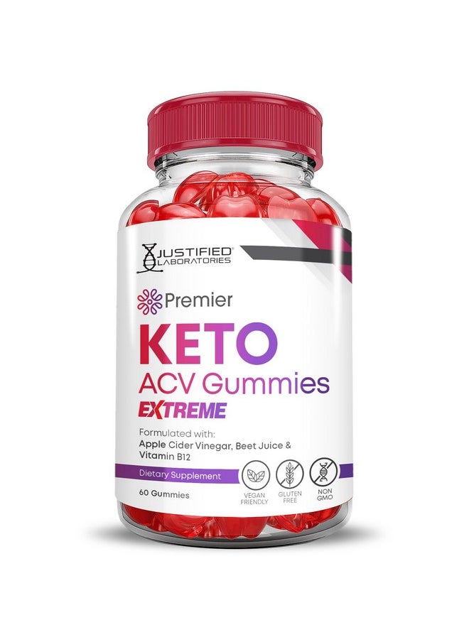 Justified Laboratories - Premier Keto ACV Gummies Extreme 2000MG Premier Keto Gummies Apple Cider Vinegar Formulated with Pomegranate Beet Juice Powder B12 Vegan Non GMO 60 Gummys - Image 1