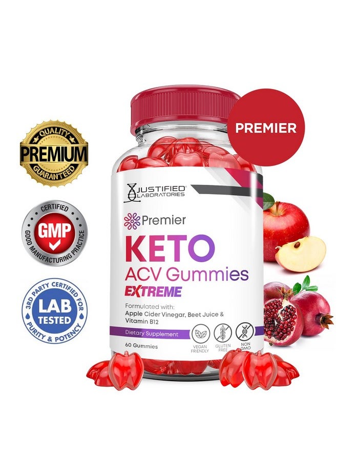 Justified Laboratories - Premier Keto ACV Gummies Extreme 2000MG Premier Keto Gummies Apple Cider Vinegar Formulated with Pomegranate Beet Juice Powder B12 Vegan Non GMO 60 Gummys - Image 1