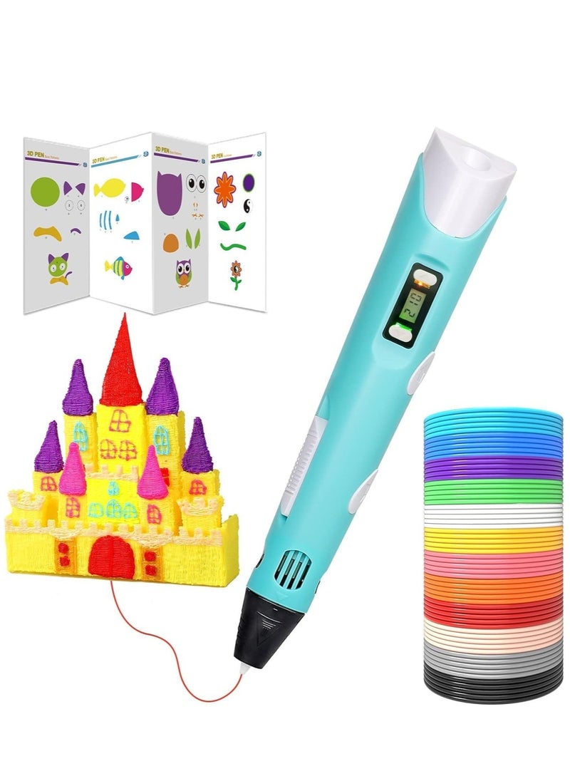 3D Printer Pen Set for Children Adults Gift, 3D Printer Pen with 12 Colours 1.75 mm PLA Filament, Each Colour 3 Metres, 250 Stencils eBook (Blue) - Image 1