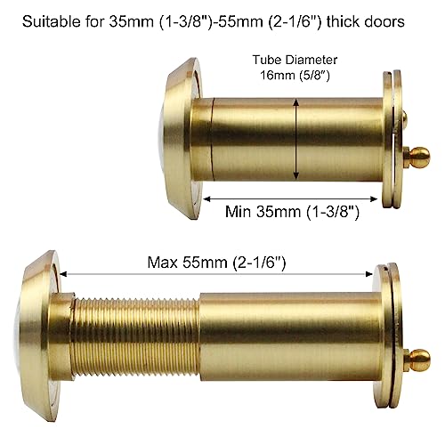 Earl Diamond - Peep Holes for Door, Solid Brass 200-Degree Door Viewer Peephole with Heavy Duty Rotating Privacy Cover for 1-3/8" to 2-1/6" Doors for Home Office Hotel, Satin Gold - Image 2