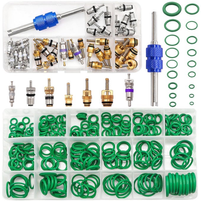 Car Ac Repair Kit 270Pcs Oring Seals Kit 40Pcs Ac Valve Core Assortment With Remover Toolr12 R134A Refrigeration Tire Valve Stem Corescar Air Conditioning Compressor Seals Oring