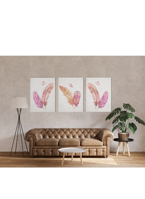Canvas Wall Art, Abstract Framed Portrait of pink feather butterfly geometric art pattern