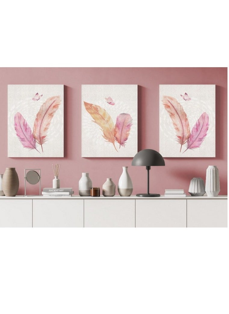 Home Gallery - Canvas Wall Art, Abstract Framed Portrait of pink feather butterfly geometric art pattern - Image 1