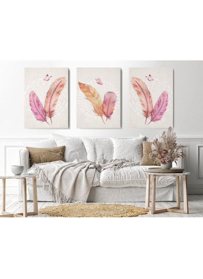 Home Gallery - Canvas Wall Art, Abstract Framed Portrait of pink feather butterfly geometric art pattern - Image 1