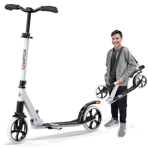 Campior Kick Scooter for Ages 6 for Kids Teens and Adults Max Load 240 LBS Foldable 8inch Big Wheels for Kids and Adults with Kickstand 3 Adjustable Levels Child Safety Approved White - Image 1