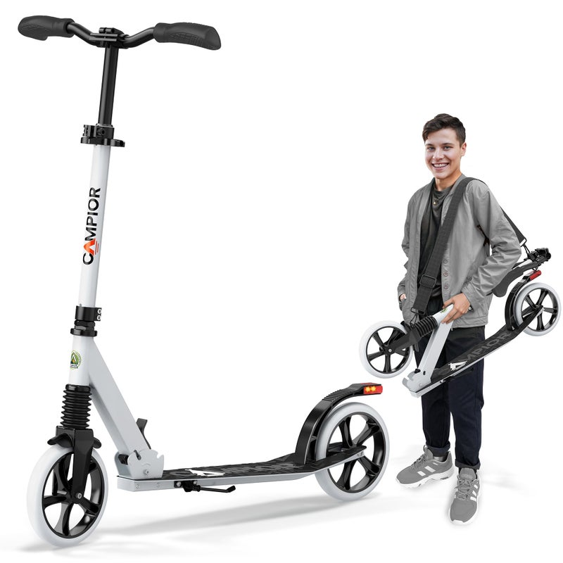 Campior Kick Scooter for Ages 6 for Kids Teens and Adults Max Load 240 LBS Foldable 8inch Big Wheels for Kids and Adults with Kickstand 3 Adjustable Levels Child Safety Approved White - Image 2
