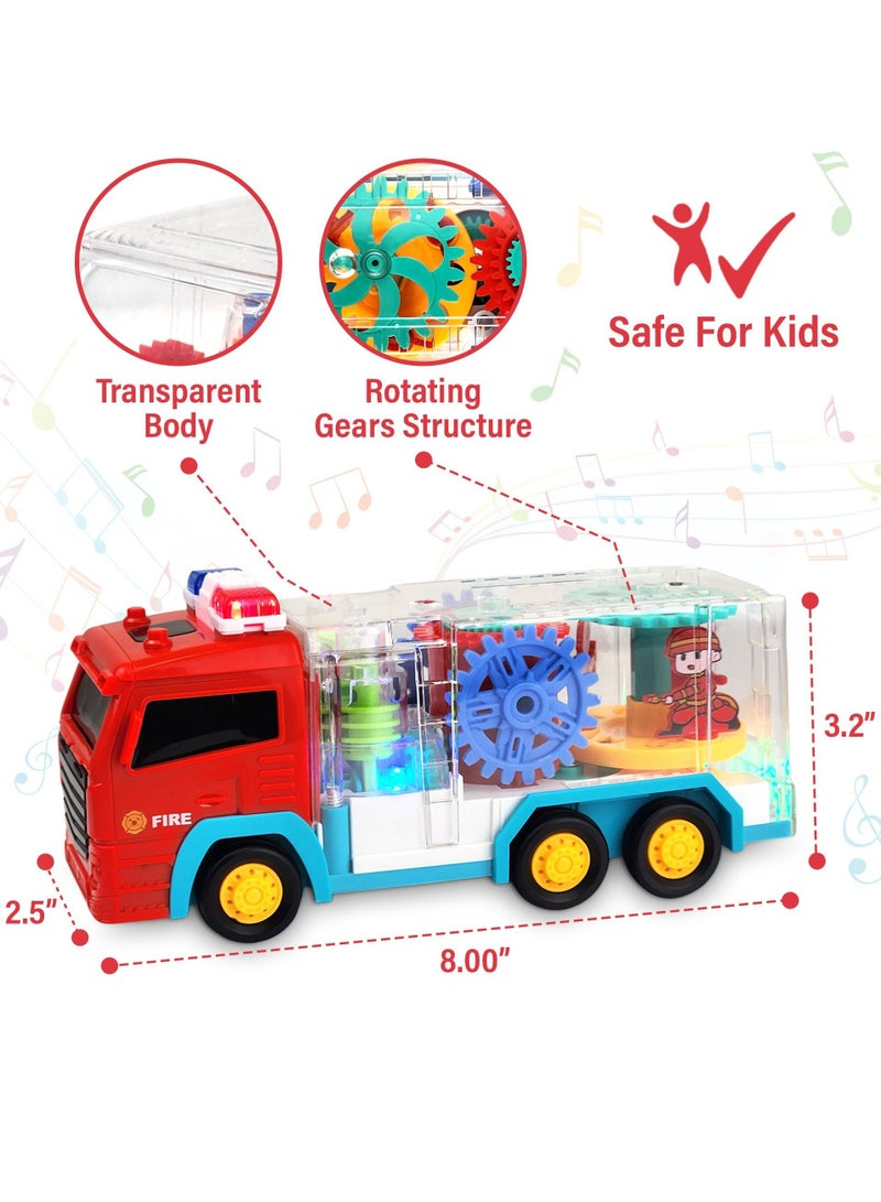 Prime Light Up Transparent Children Gear Fire Truck Toddlers Toys Girls Boys Electric Game with Light and Music Kids Educational Toys - Image 2