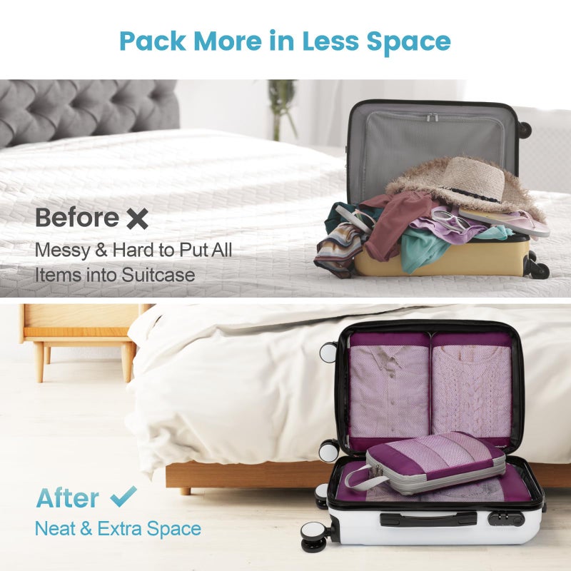 Cambond See Through Mesh Compression Packing Cubes - 4 Set Space Saving Packing Cubes for Travel Women, Lightweight Travel Bags Luggage Packing Organizer Essentials for Suitcases, Purple - Image 3