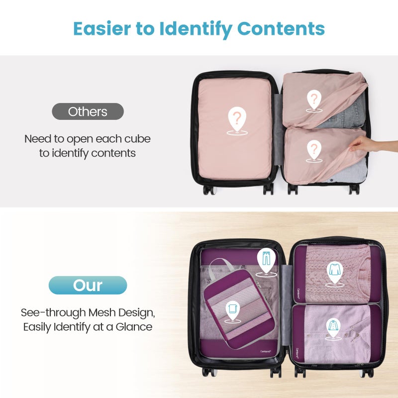 Cambond See Through Mesh Compression Packing Cubes - 4 Set Space Saving Packing Cubes for Travel Women, Lightweight Travel Bags Luggage Packing Organizer Essentials for Suitcases, Purple - Image 4