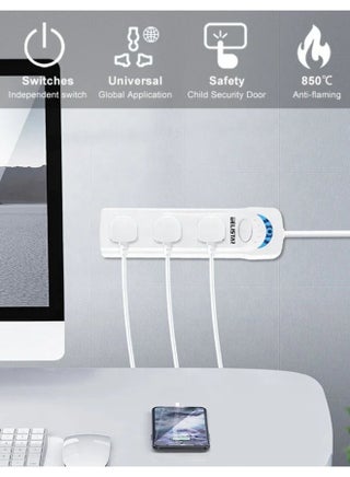 Power Extension Socket – 3 Universal Outlets, 1700W High Power, Flame-Retardant Body, Built-In Power Switch, Child Safety Shutter – Model BT-5103 - view 5