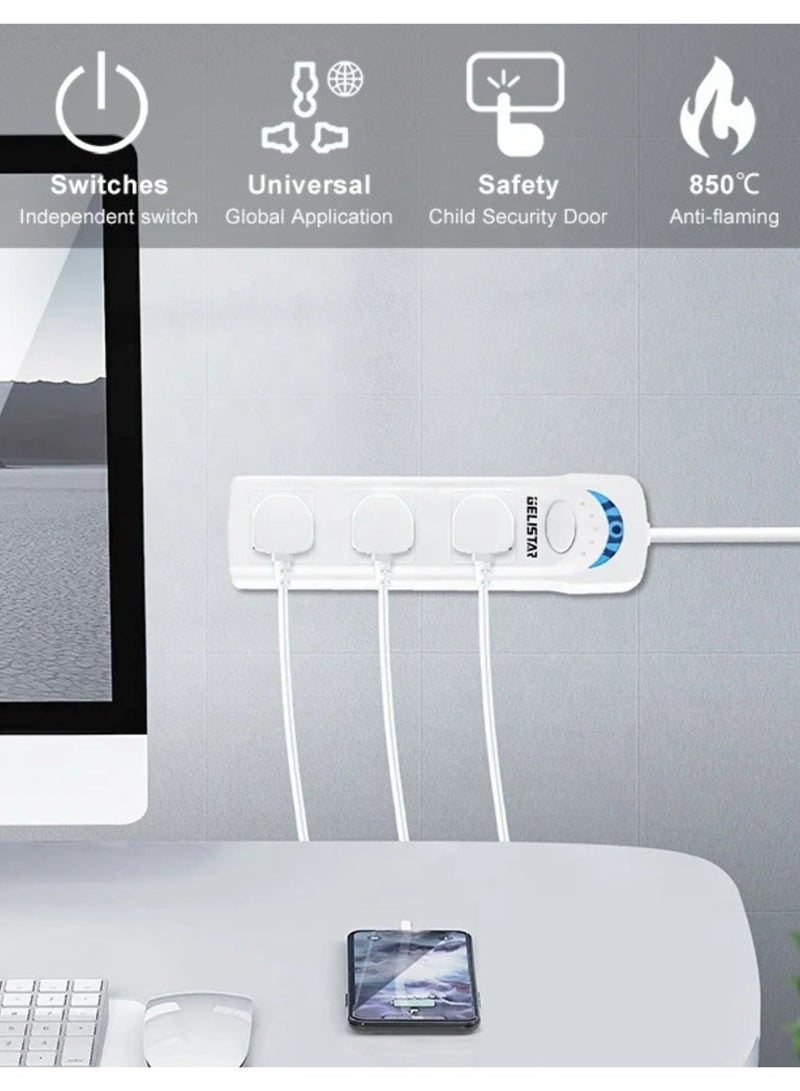 Best Power Extension Socket – 3 Universal Outlets, 1700W High Power, Flame-Retardant Body, Built-In Power Switch, Child Safety Shutter – Model BT-5103 - Image 5