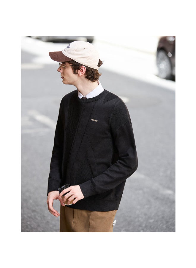 Tonlion Autumn Winter New Men's Sweater Crew Neck Pullover Letter Embroidered Textured Knitwear Versatile Top - Image 2