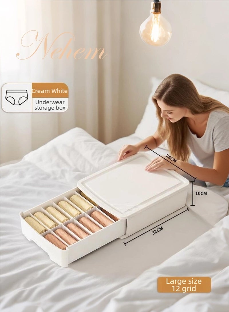 nehem Storage Box Drawer Organizer for Bras, Panties & Socks – Dustproof & Moisture-Resistant Closet Storage Box with Dividers, Handles – Underwear Lingerie Drawer Organizer for Cabinets  - Image 1