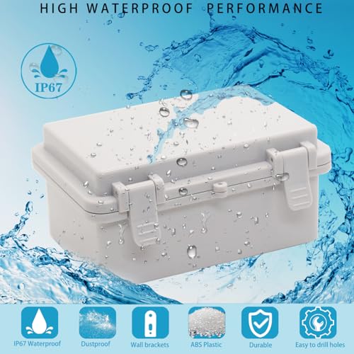 YETLEBOX Waterproof Electrical Box Dustproof Junction Box Weatherproof IP67 ABS Plastic Enclosure Switch Router Project Box with Mounting Plate with Wall Bracket 2 Cable Glands Grey 5.9"x3.9"x2.8" - Image 2